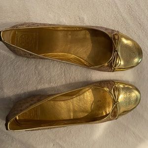 Tory Burch gold snakeskin print flat